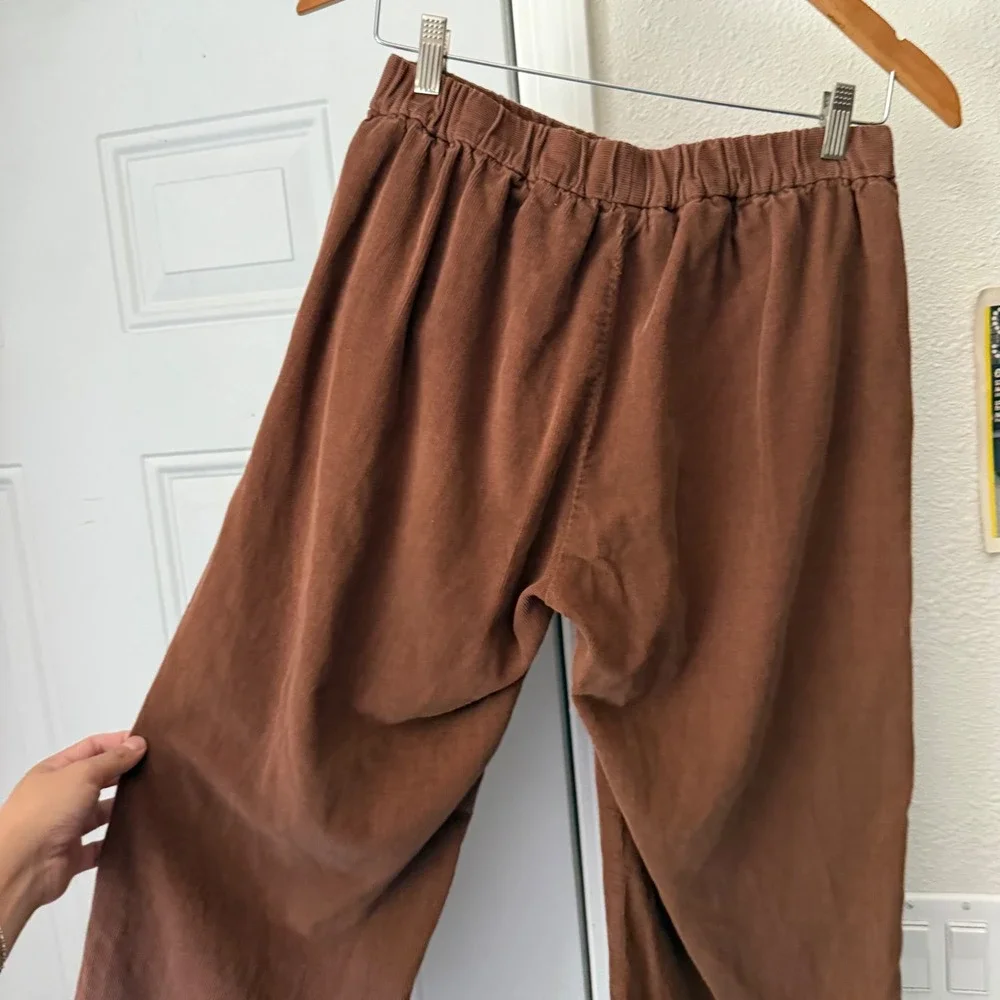 DIEGA Rust brown cotton corduroy straight wide leg cropped pull on pants